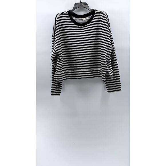 H&M BASIC Women’s Black-White Striped Crewneck Long Sleeve Sweatshirt SZ XL - Picture 1 of 11